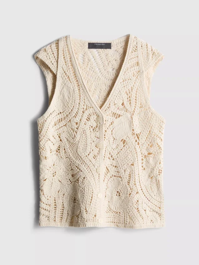 Crochet cap-sleeve vest