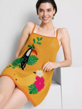 Crochet embroidered beach mini dress