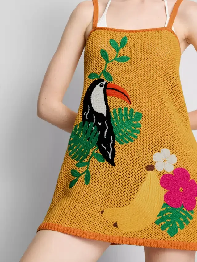 Crochet embroidered beach mini dress