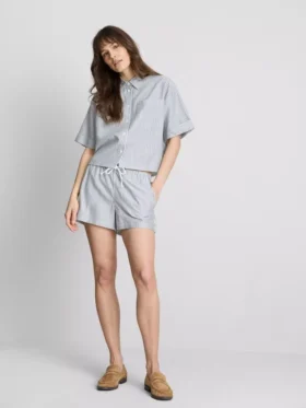 Cropped boxy short-sleeve oxford shirt