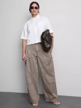 Cropped boxy short-sleeve oxford shirt