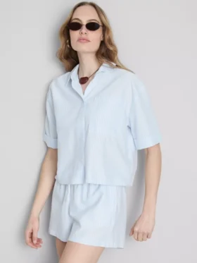 Cropped boxy short-sleeve oxford shirt