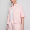 Cropped boxy short-sleeve oxford shirt