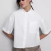 Cropped boxy short-sleeve oxford shirt