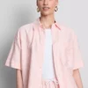 Cropped boxy short-sleeve oxford shirt