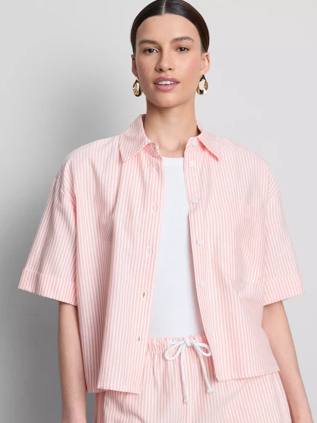 Cropped boxy short-sleeve oxford shirt