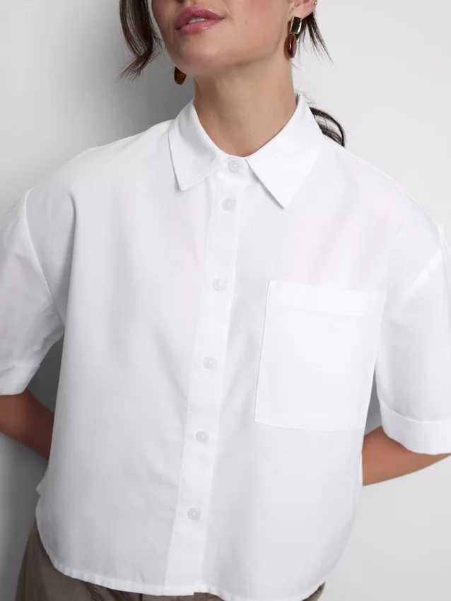 Cropped boxy short-sleeve oxford shirt