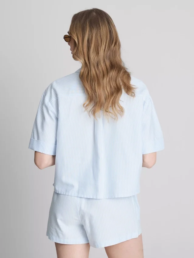 Cropped boxy short-sleeve oxford shirt