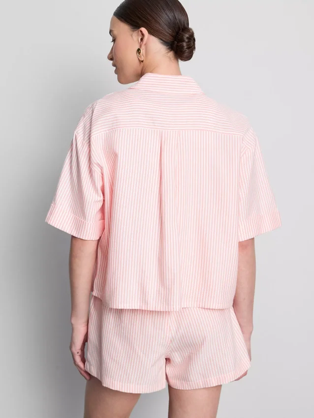 Cropped boxy short-sleeve oxford shirt