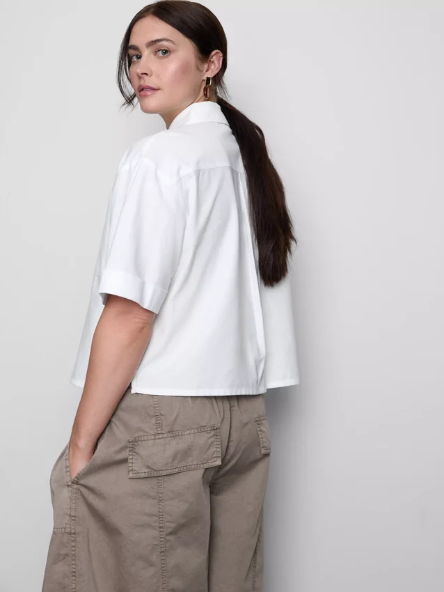 Cropped boxy short-sleeve oxford shirt
