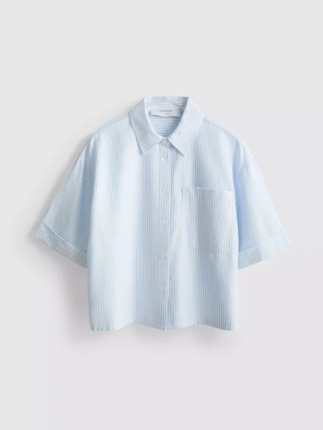 Cropped boxy short-sleeve oxford shirt