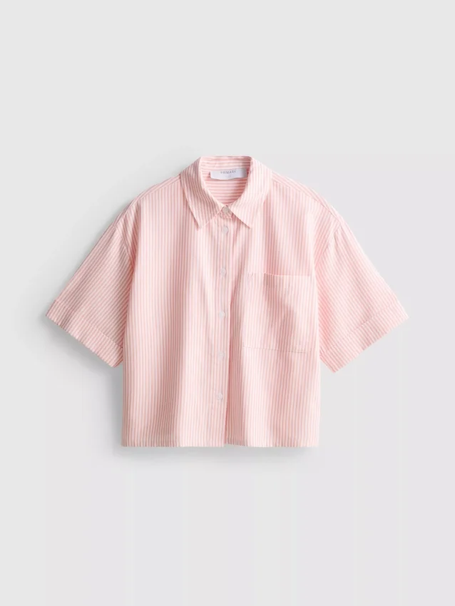 Cropped boxy short-sleeve oxford shirt