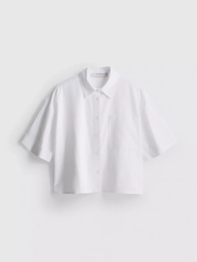 Cropped boxy short-sleeve oxford shirt