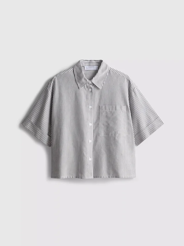 Cropped boxy short-sleeve oxford shirt