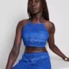 Cropped crochet halter-neck top