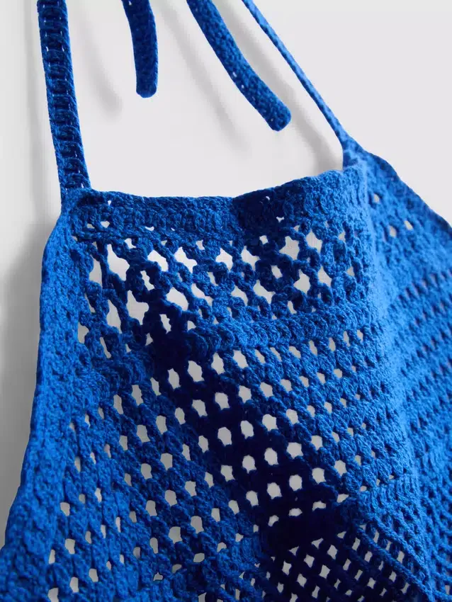 Cropped crochet halter-neck top