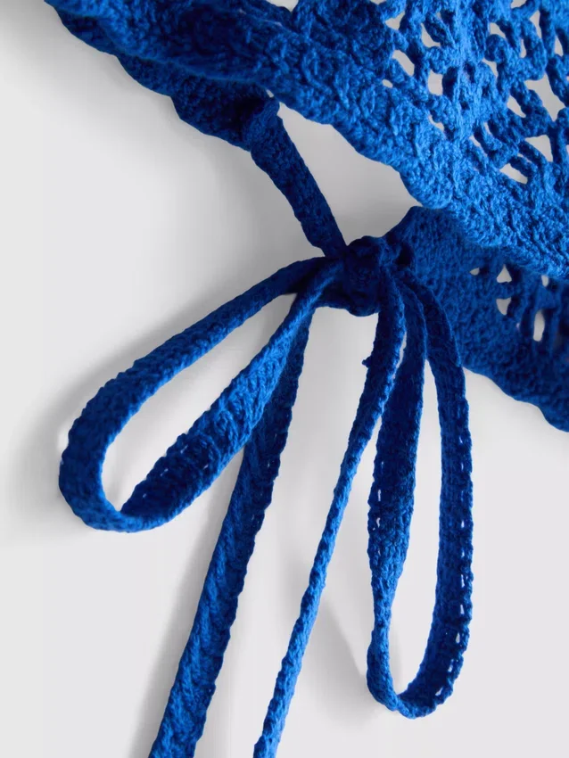 Cropped crochet halter-neck top
