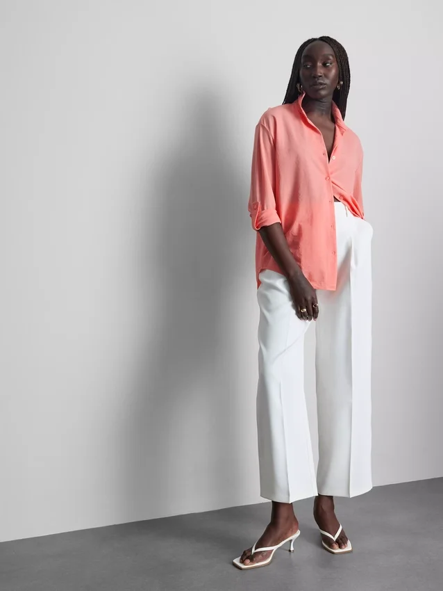 Curved-hem relaxed button-down shirt