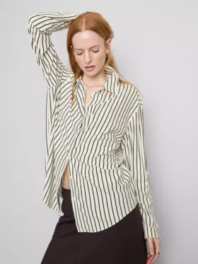 Curved-hem relaxed button-down shirt