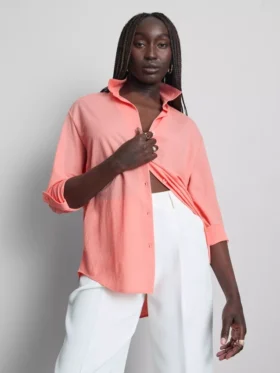 Curved-hem relaxed button-down shirt