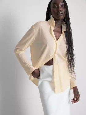 Curved-hem relaxed button-down shirt