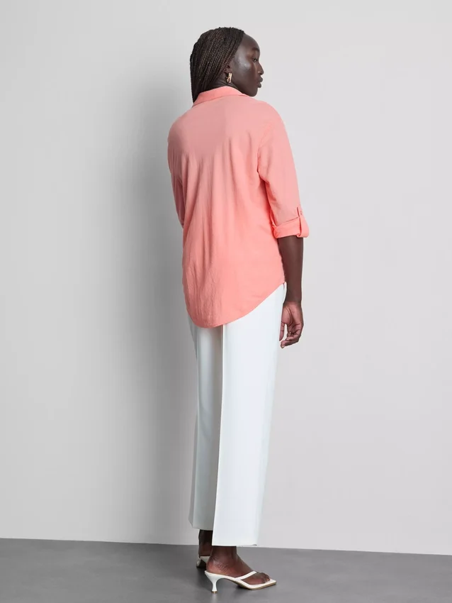 Curved-hem relaxed button-down shirt
