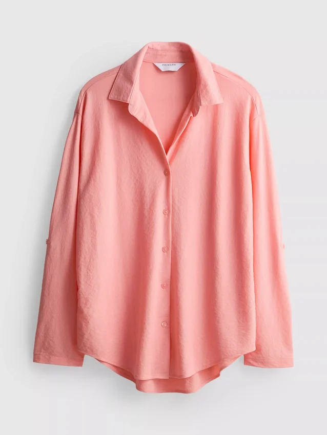 Curved-hem relaxed button-down shirt