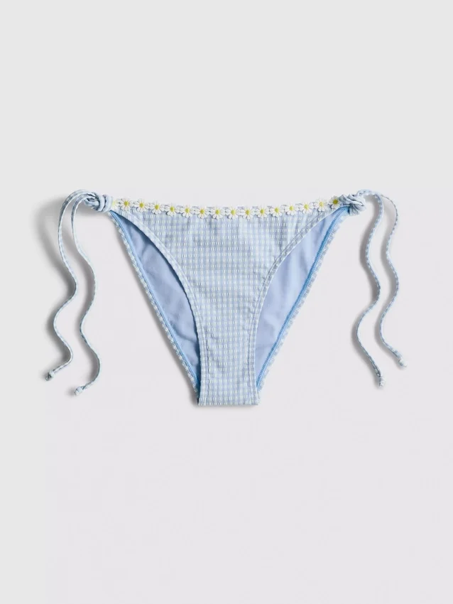 Daisy trim gingham bikini bottoms