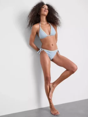 Daisy trim gingham triangle bikini top