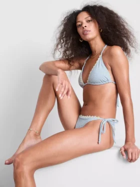 Daisy trim gingham triangle bikini top