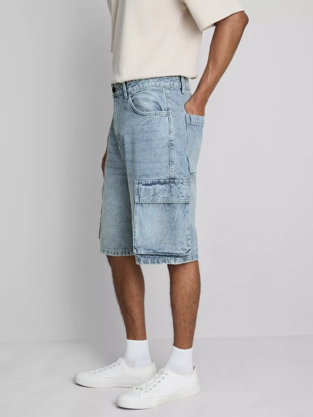 Denim cargo shorts