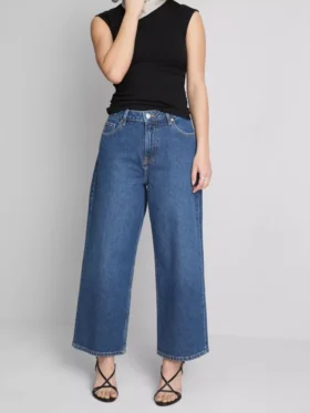 Denim cropped wide-leg jeans