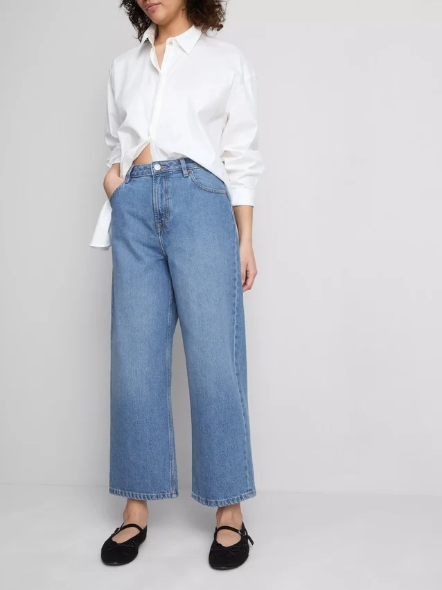 Denim cropped wide-leg jeans