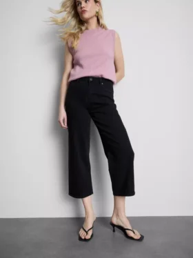 Denim cropped wide-leg jeans