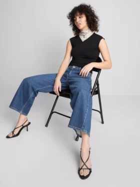 Denim cropped wide-leg jeans