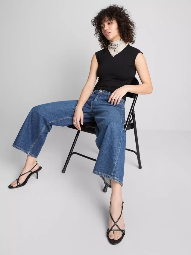 Denim cropped wide-leg jeans