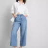 Denim cropped wide-leg jeans