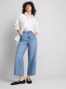 Denim cropped wide-leg jeans