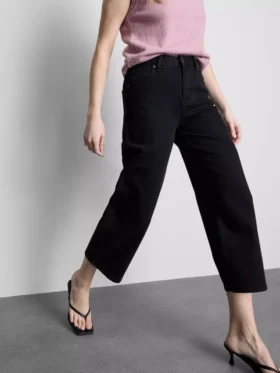 Denim cropped wide-leg jeans
