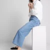 Denim cropped wide-leg jeans