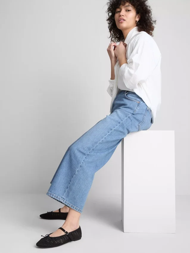 Denim cropped wide-leg jeans