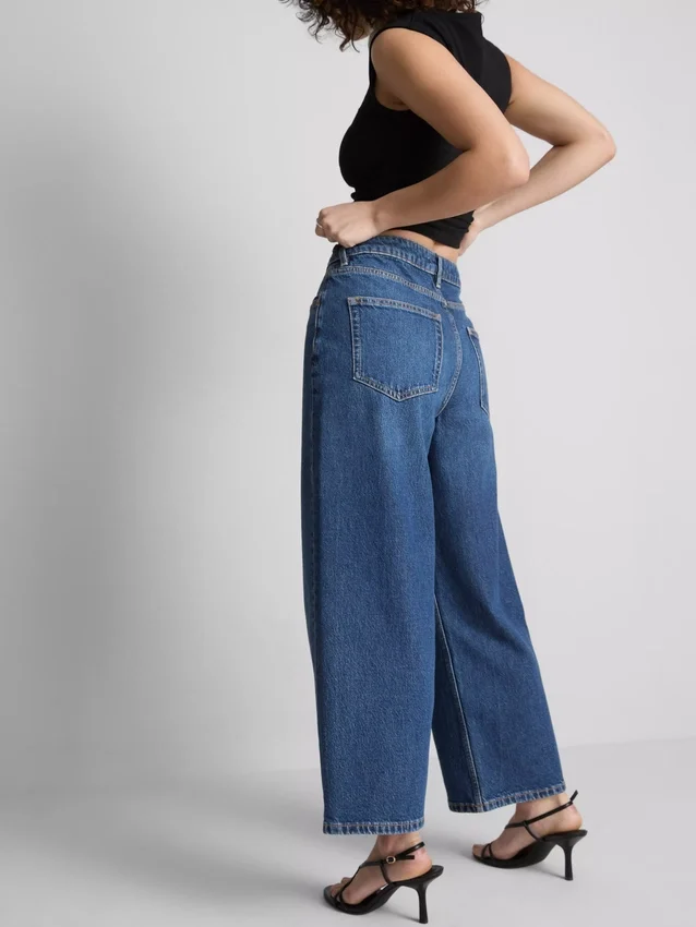 Denim cropped wide-leg jeans
