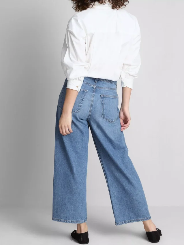 Denim cropped wide-leg jeans