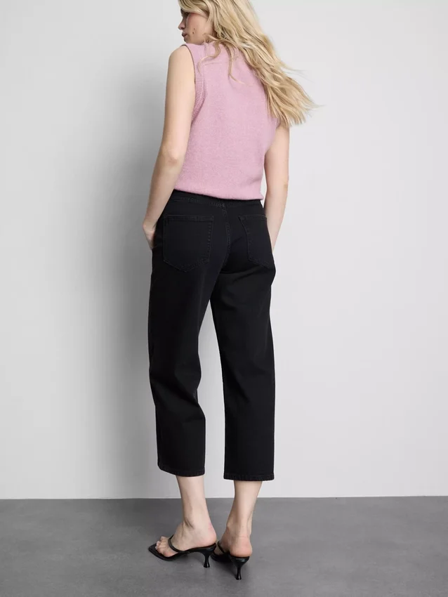 Denim cropped wide-leg jeans