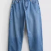 Denim cropped wide-leg jeans