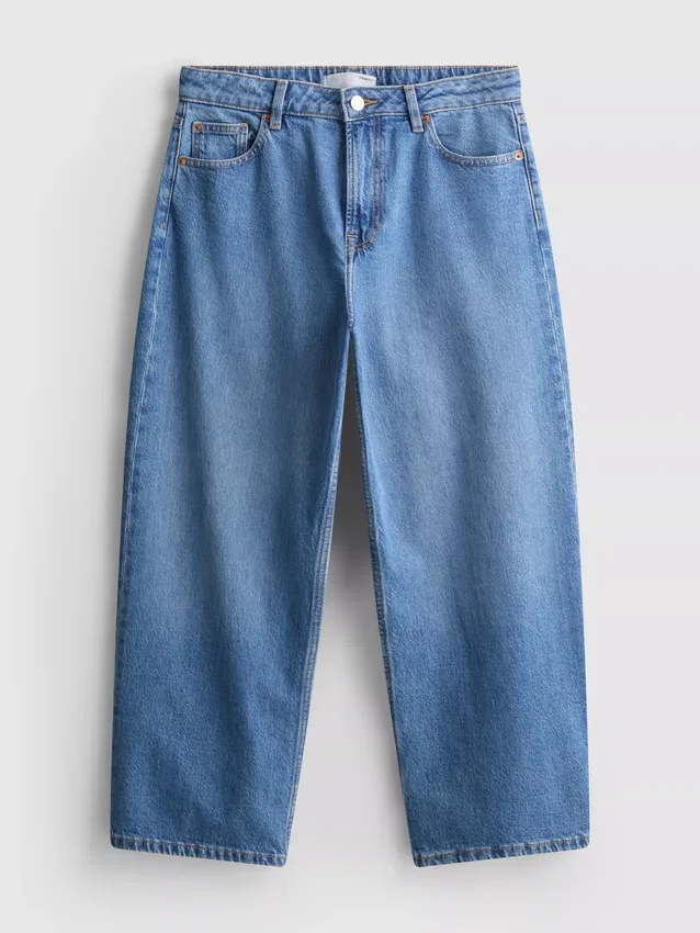 Denim cropped wide-leg jeans