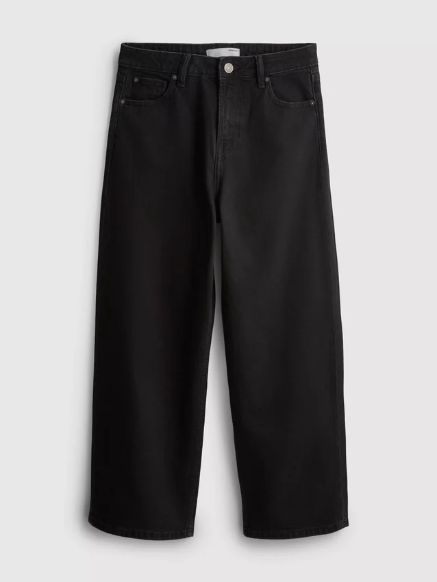 Denim cropped wide-leg jeans