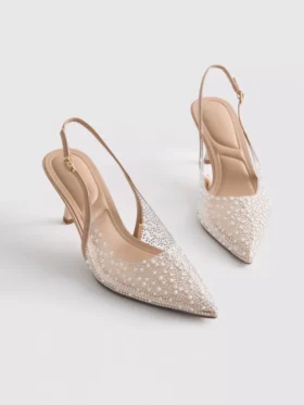 Diamanta faux pearl slingback heels