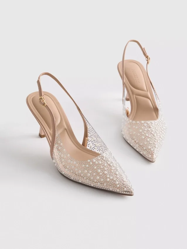 Diamanta faux pearl slingback heels