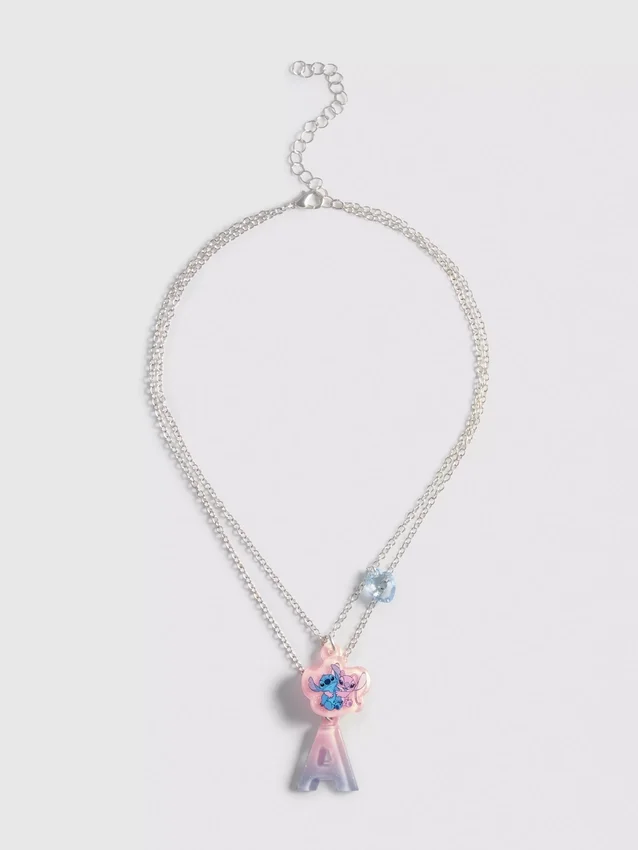 Disney's stitch layered initial necklace